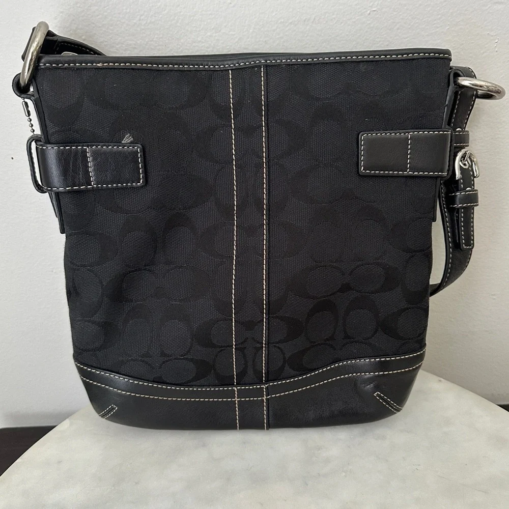 COACH Signature Restored Small duffle Purse Handbag Y2K Leather and canvas Black - Picture 2 of 11